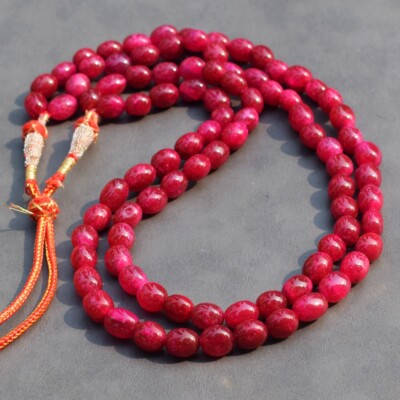 600 kt Erdabbau 2 Strang Rot Rubin Oval Form Perlen Damen Halskette JK 01E408