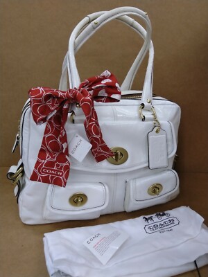 COACH ARCHIVE Peyton Patent White Leather Legacy Tote Bag Travel Satchel - NWT