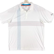 Under Armour Polo Shirt Mens 2XL White Stripe HeatGear Golf Fitted NEW 65