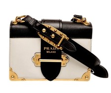 24-Hr Sale! Prada Calfskin Cahier Shoulder Bag in Black & Ivory Saffiano Leather