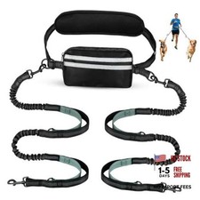 Hands Free Dog Leash, Double Dog Leash with Waist Large 2 leashes Grey-Green