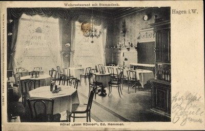 Postcard Hagen in Westphalia, Hotel zum Römer, wine restaurant with regulars' table - 4177116