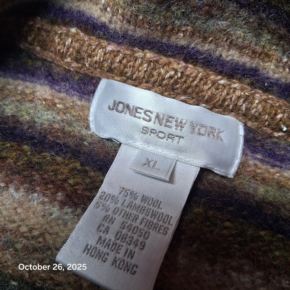 Jones New Your Sport Wool Striped Cardigan Sweater Womens Size XL Brown - Image 4 of 4