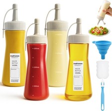 4 Stück 350ml Squeeze Flasche, 11.8oz Quetschflasche mit Kappen, Saucenflasche