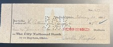 Orville Wright 1925 Bank Check Signed - To A Dayton Company - Great Autograph