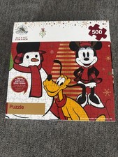 Disney 500 Piece Christmas Puzzle Mickey Minnie Pluto Chip  Dale w/ Snowman NEW