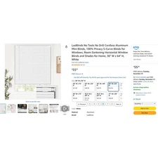 No Drill Cordless Aluminum Mini Blinds S-Curve Blinds Darkening  30" W x 64" H