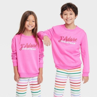 Kids Boys Girls I Adore Christmas Family Pajama Sweatshirt - Wondershop Pink M 8