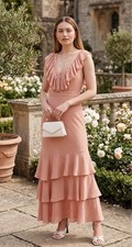 295£ Ted Baker London Dusky Ashleih Crinkle Crepe Maxi Dress Ruffle NWT Size 4