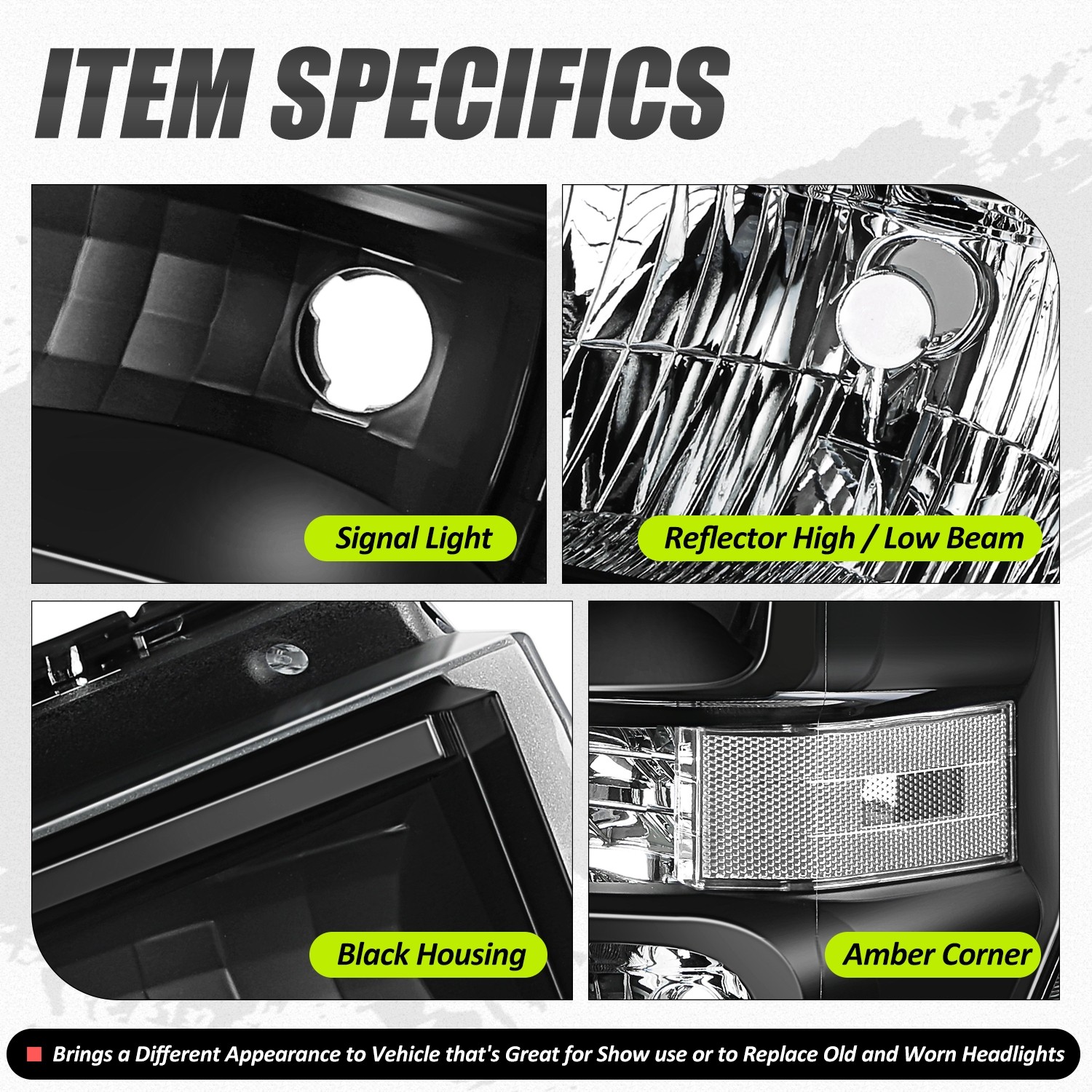 OE Style Black/Clear Headlights Pair for Ford E-150/250/350/450/650/750 SD 08-21