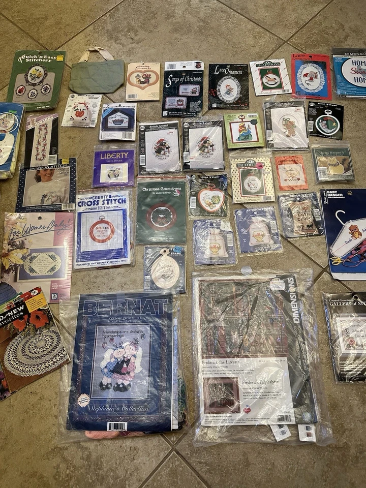 Large Lot Of Vintage Cross Stitch, Crochet Books, Etc. Some Complete Kits. - Image 3 of 4