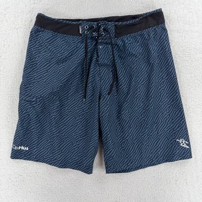 Da Hui Board Shorts Mens 40 Blue Wave Print Surf Swim Trunks Stretch Quick Dry