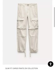 Zara Beige SLIM FIT CARGO PANTS 100 Cotton