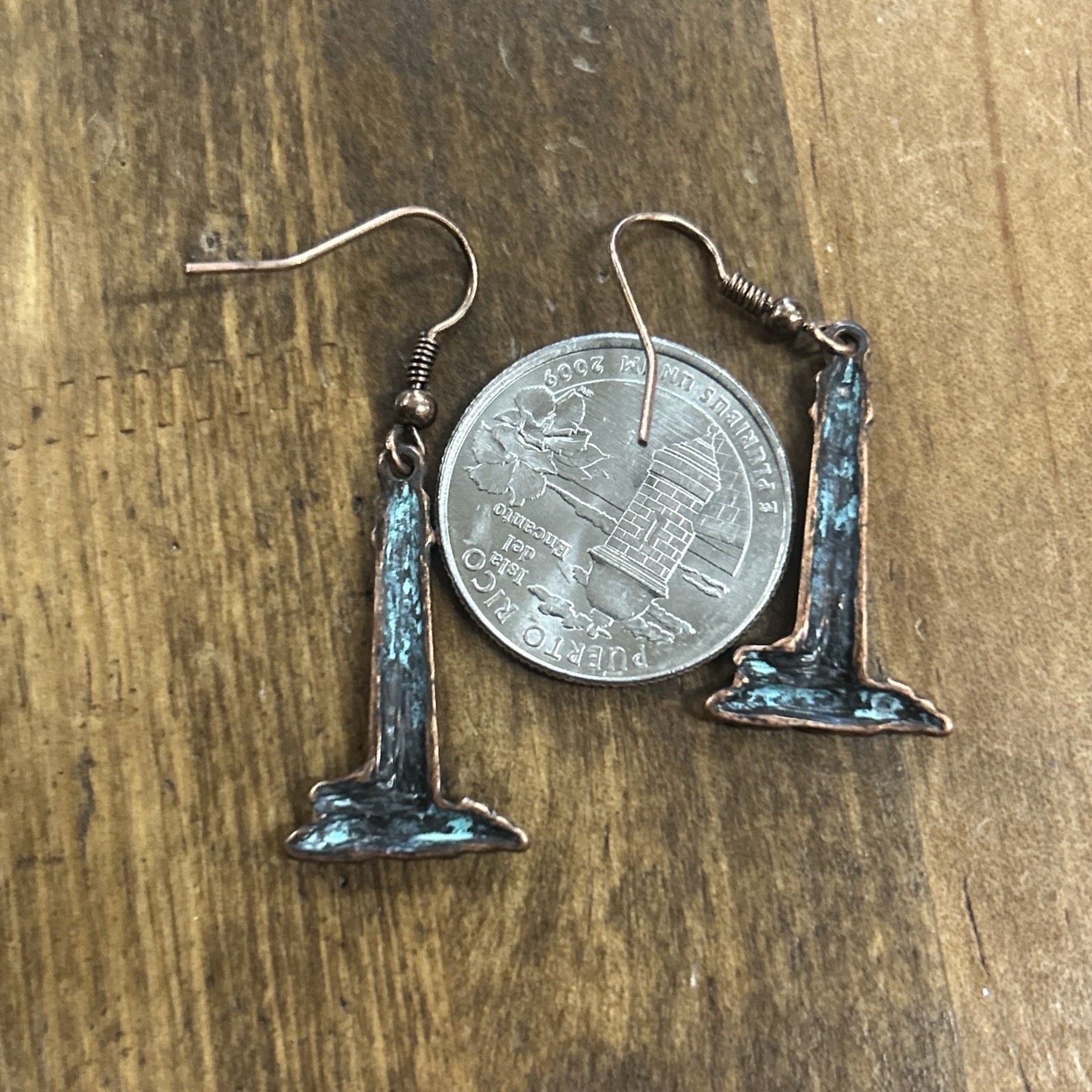 Copper Dangle Lighthouse Earrings - image 3