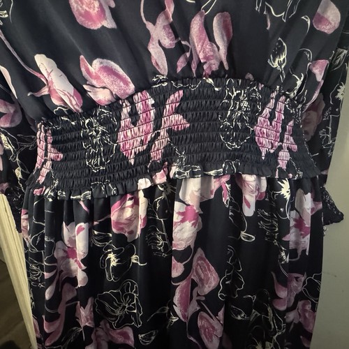 Ophelia Roe Blue Satin Floral Smocked L/S Dress Sz XL Cottagecore Charming NWT - Picture 7 of 15