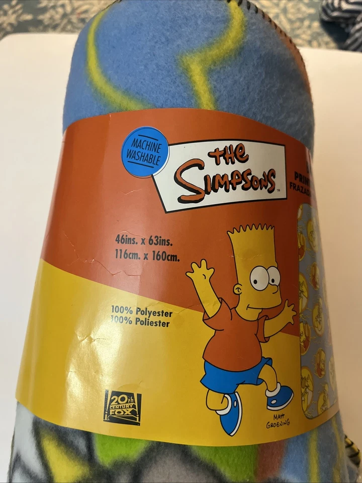 Vtg 90s 2000s Y2K The Simpsons BART & HOMER Fleece Blanket Throw 46” x 63” - Image 3 of 3