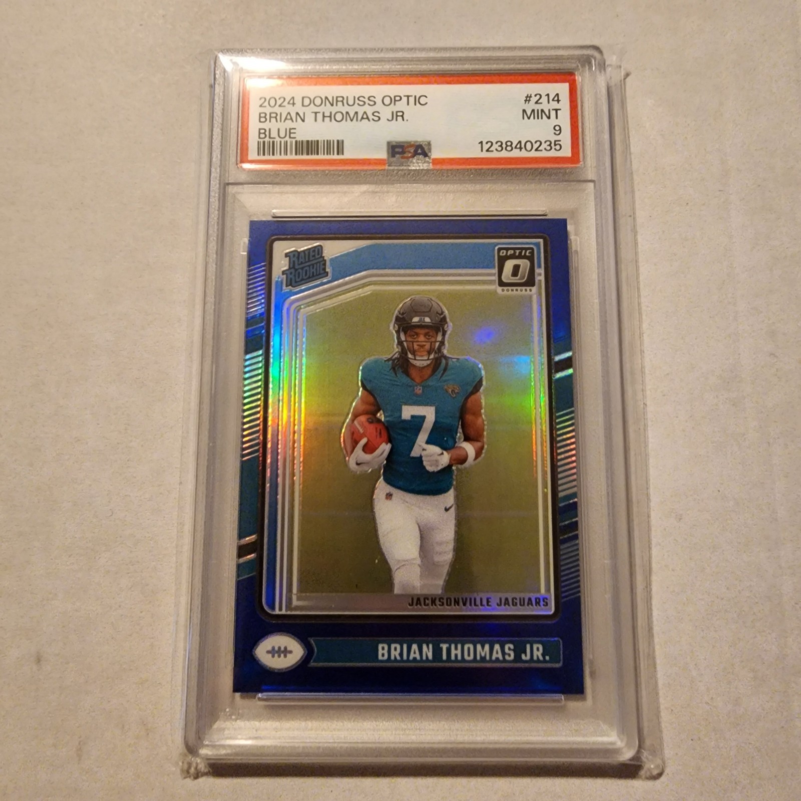 2024 Optic Brian Thomas Jr. Blue (RC) #214 082/199 PSA 9