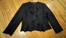 Ann Taylor Black Dress Jacket Blazer Women's 12 w/Ruffled Front