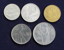 LOTTO 5 Monete Italia 1954 - 1958 5 10 20 50 100 Lire KM 95,1, 97,1, 93, 92, 98