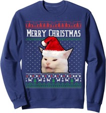 Yelling At A Smudge Cat Ugly Christmas Sweater Meme Unisex Crewneck Sweatshirt