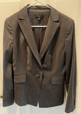 Ann Taylor Gray One-Button Lined Blazer Jacket w/ Pockets Women  s Size 6