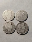 Lot of 4 Barber Quarters 1902 P 1905 P 1906 P 1907 P 90% Silver Good+ #B69