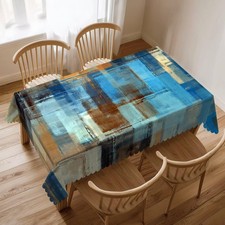Modern Abstract Art Tablecloth Blue Brown Gradient Painting Geometric Rectang...