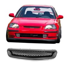 , Grille Compatible With 1996-1998 Civic Pre-Facelift Models, ABS Black Front