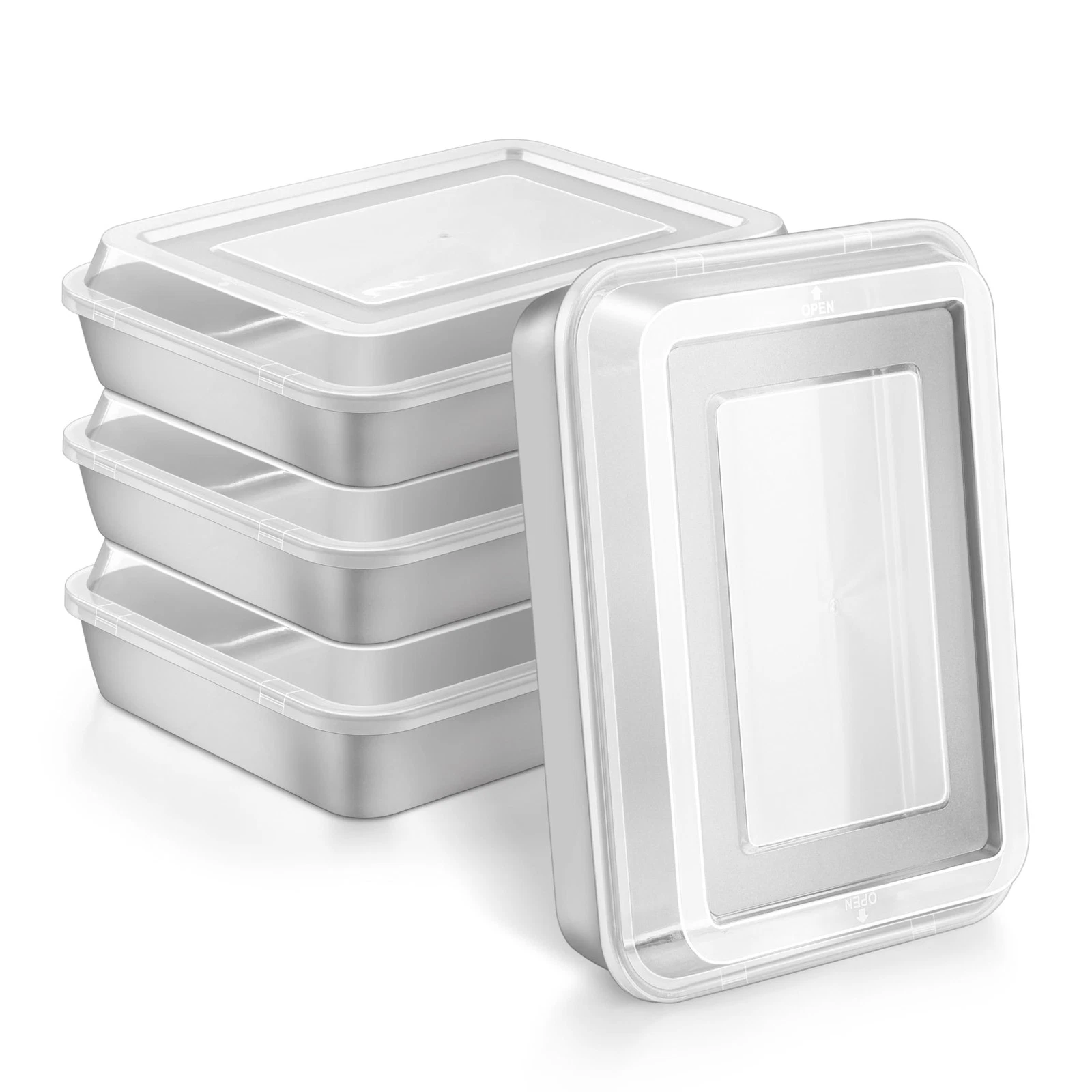 Baking Pan with Lid (4 Pans + 4 Lids), 8 x 10 Inch Nonstick Rectangle Stainle...