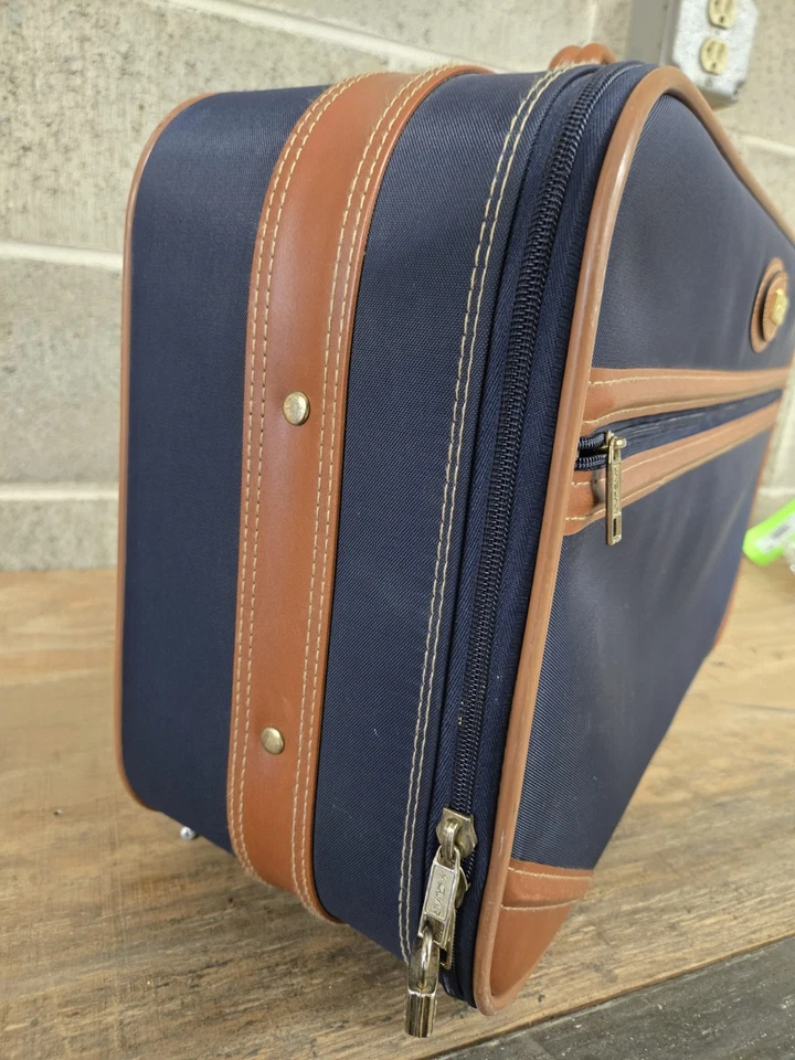 Maleta Equipaje Jaguar Vintage Azul Nailon y Cuero Marrón 26x18x8 ¡LIMPIA! Foto 4 de 4