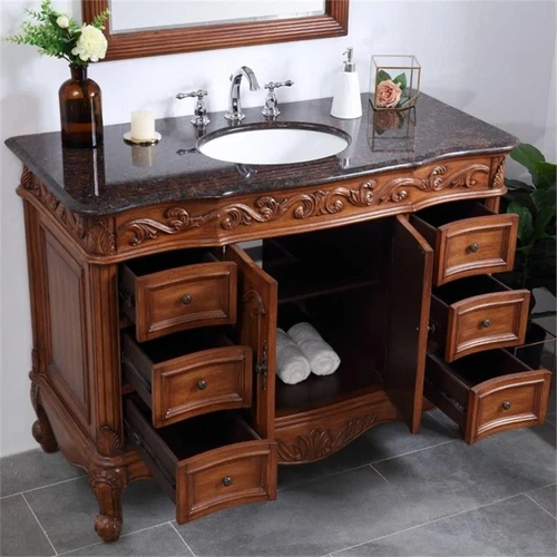 Elegant Decor Oakland 48" Single Marble Top Bathroom Vanity in Teak - Picture 7 of 18