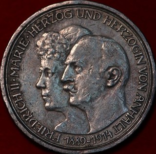 1914 A Germany Anhalt 3 Marks Silver Foreign Coin