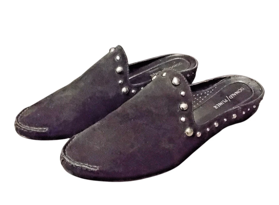 Donald Pliner 女式黑色麂皮绒铆钉懒人鞋平底鞋 9M 码 — 第 2/4 张图片