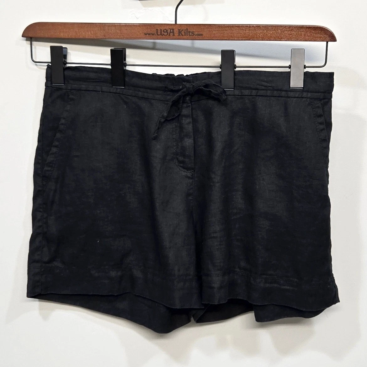 Tommy Bahama 100% Linen Shorts Women Large Black Drawstring Coastal Beach Resort