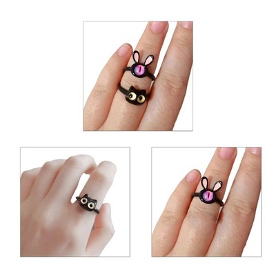 Personality Funny Lovely Rabbit Cat Rings Big Eye Open Adjustable Rings