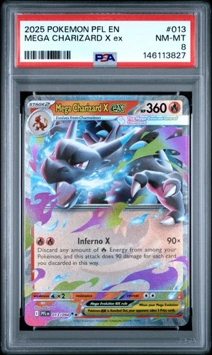 2025 POKEMON PFL EN-PHANTASMAL FLAMES #013 MEGA CHARIZARD X EX PSA 8