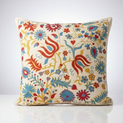 20''x20'' All Silk Cushion Cover. Contemporary Lace Pillow. Embroidered Pillowcase