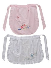 Lot of 2 Floral Embroidered Half Aprons Pink White Cottagecore Farmhouse