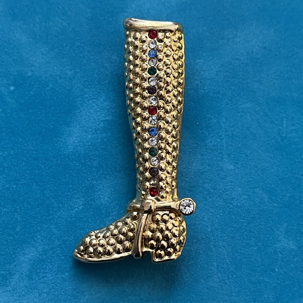Vintage Western Multicolor Rhinestone Boot Brooch for Fashion Accessories