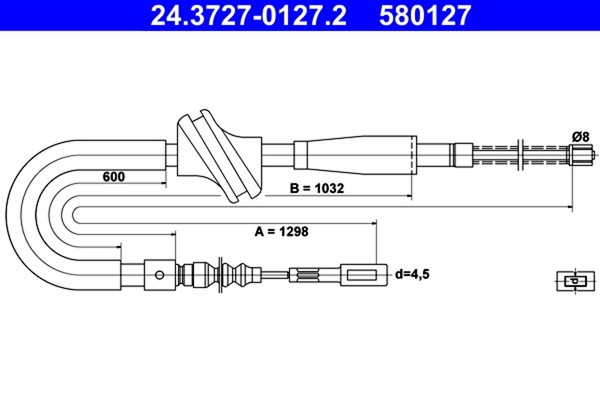 Bremsseil Seilzug Feststellbremse ATE 24.3727-0127.2 FüR Audi 90 B3 80 893 894-image