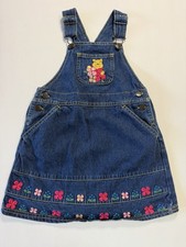 Vintage 90s Disney Winnie the Pooh Denim Overall Jumper Dress Girls 4 Floral