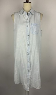 Rag & Bone Norfolk Dress Size M 1Featherweight Denim Sleeveless Buttons Cotton