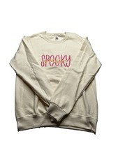 Spooky Season Embroidered Sweatshirt Women  s Small Cream Halloween NWOT