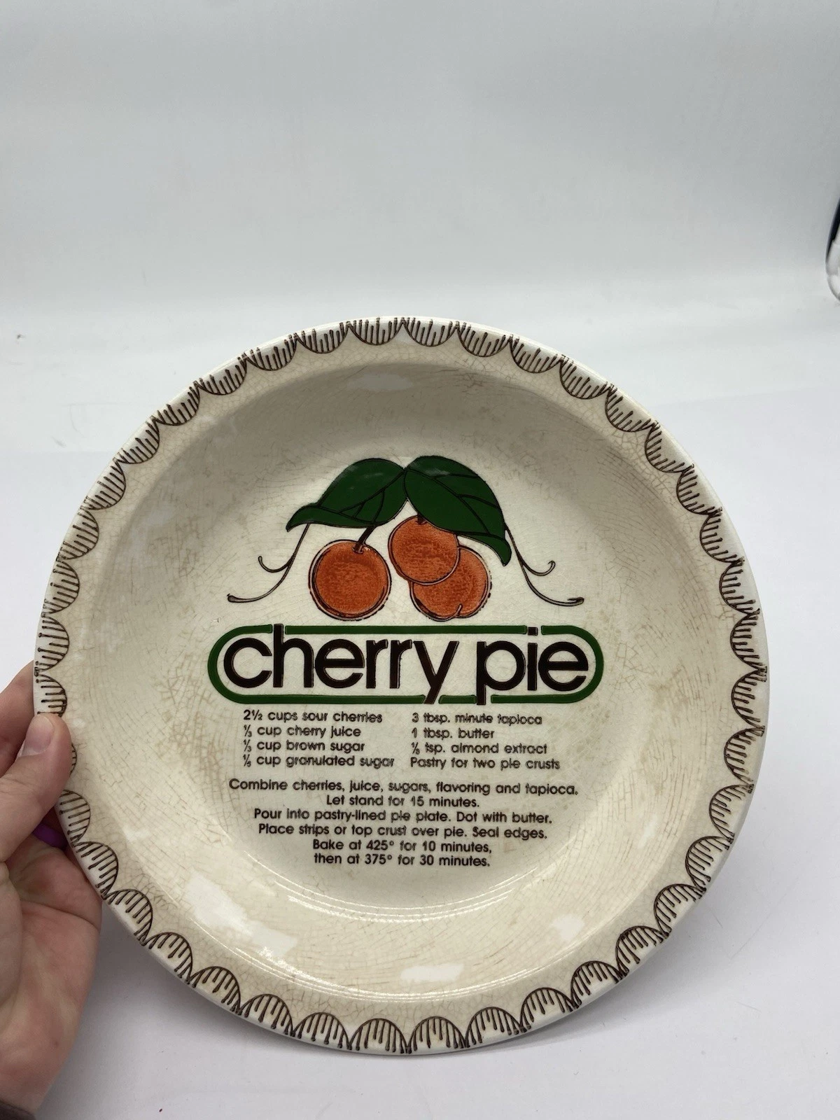 Vintage Cherry Pie Plate Baking Dish with Cherry Pie Recipe