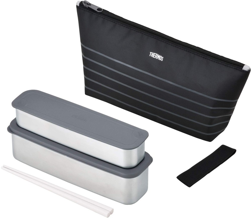 Thermos Bento Box 2 Tier Slim Fresh Lunch Box 815ml Black Border DSA-804W BKBD