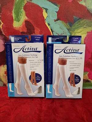 ACTIVA Lot Of 2Pr Below Knee CT 18mmHg Stockings XL White New In Box
