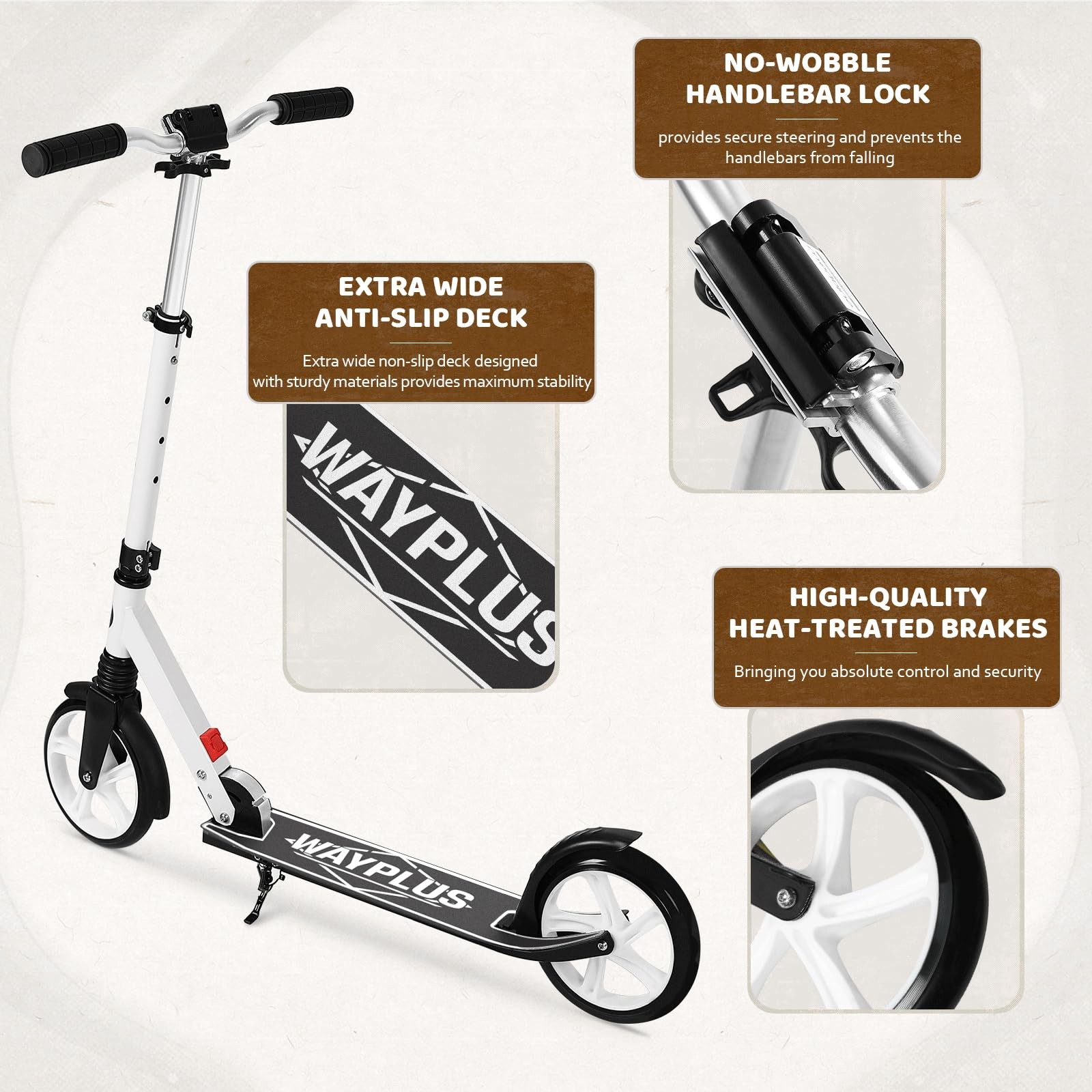 WAYPLUS Kick Scooter for Ages 6+,Kid, Teens  Adults. Max Load 240 LBS. Foldab...