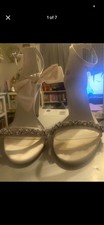 David's Bridal Ivory Open Toe Ankle Strap Rhinestone Bow Heels 8.5