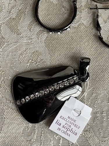 Lia Sophia In The Groove Pendant Evolve 16” Collar & Bonus Hoop Earring Hematite - Picture 19 of 24