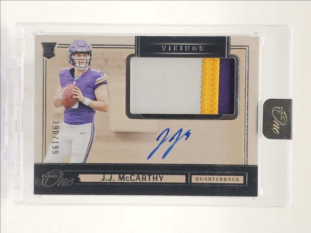 J.J. MCCARTHY 2024 PANINI ONE RPA ROOKIE PATCH VIKINGS RC AUTO /199 Q0898